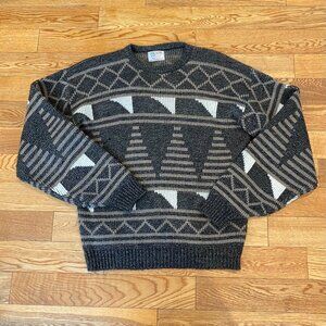 Vintage Hilton Men's Knit Grandpa Sweater Geometric Crew Neck Made in USA